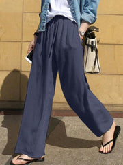 Drawstring Pockets Solid Color High Waisted Loose Trousers Pants