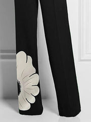 High Waisted Straight Leg Asymmetric Floral Printed Split-Joint Suit Pants