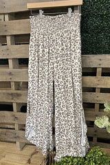 High Waisted Leopard Print Wide Leg Pleated Pants