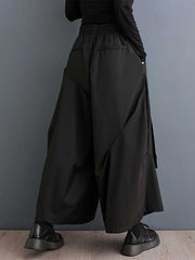Elasticity Pleated Pockets Solid Color High Waisted Loose Trousers Pants