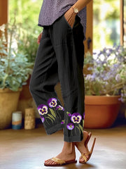 Women's Art Floral Loose Pockets Casual Pants