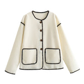 DAHLIA CONTRAST STITCH JACKET AND TROUSERS SET WHITE