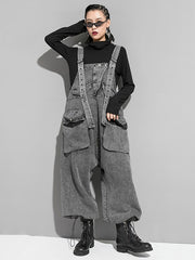 Pockets Split-Joint Loose Sleeveless Overalls Jean Pants Bottoms