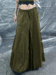 Lace Patchwork Skirt In Army Green