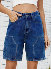Buttoned Pockets Wide Leg Shorts Bottoms Jean Pants Bottoms