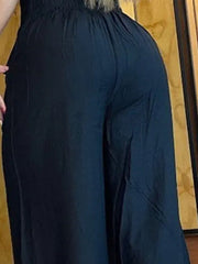 Chains Elasticity Pleated Pockets High Waisted Loose Trousers Pants