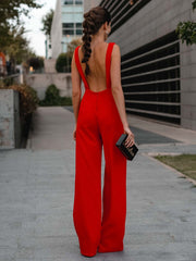 Backless Plunging Sleeveless Jumpsuits