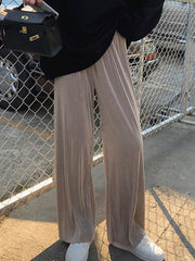 Pleated Solid Color Comfortable Casual Loose Wide-Leg Pants