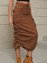 Buttoned Drawstring Pockets Solid Color Split-Side A-Line Skirts Bottoms