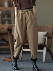 Thicken Velvet Elasticity Solid Color Casual Pants