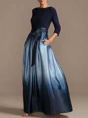 Loose Gradient Pleated Pockets Split-Joint Tied Waist Long Skirts Skirts Bottoms