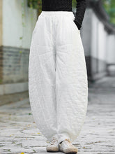 Casual Loose Keep Warm Quilted Solid Color Padded Bloomers Pants
