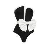 2024 Vintage Swimsuit Black Off Shoulder Bow Tie One Piece and Skirt Swimwear Set Women Vacation Beachwear Luxury Bathing Suit