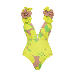 2024 trend Woman Deep V Lemon Printed Swimsuit set two-piece Swimwear Women luxury Beachwear Bathing Suit beach dress wholesale