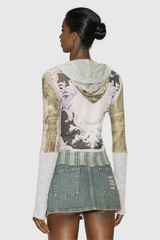 Abcde Print Hooded Bodycon Top