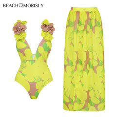 2024 trend Woman Deep V Lemon Printed Swimsuit set two-piece Swimwear Women luxury Beachwear Bathing Suit beach dress wholesale