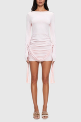 Adamina Flower Ruch Fringe Mini Dress