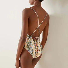 Fashion Floral One Piece Swimsuit Beach Dress Women's Swimwear 2024 Trend String Strap Sexy Bikini Women Swimwear High Waist