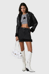 Agnaiyanke Deconstruct Faux Fur Denim Skirt