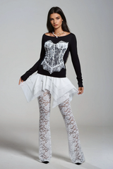Ahmoua Lace Deconstruct Long Sleeve Top