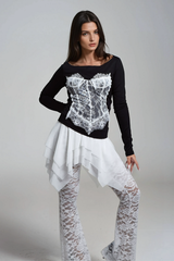 Ahmoua Lace Deconstruct Long Sleeve Top