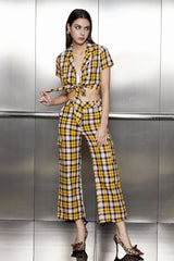 Ajaz Grid Lace Up Short Top