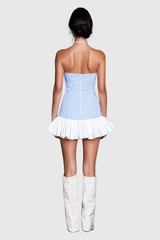 Akay Lace Up Stripe Ruffle Mini Dress