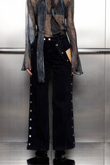 Aki Button Deconstruct Straight Jeans In Black