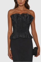 Akili Strapless Ruch Ruffle Top In Black