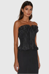 Akili Strapless Ruch Ruffle Top In Black