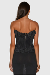 Akili Strapless Ruch Ruffle Top In Black