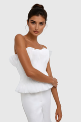 Akili Strapless Ruch Ruffle Top In White