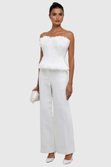 Akili Strapless Ruch Ruffle Top In White