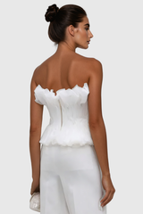 Akili Strapless Ruch Ruffle Top In White