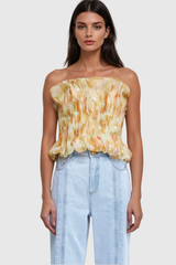 Akili Strapless Ruch Ruffle Top In Yellow
