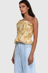 Akili Strapless Ruch Ruffle Top In Yellow