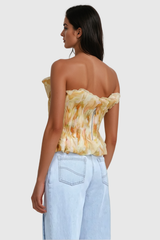 Akili Strapless Ruch Ruffle Top In Yellow