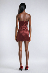 Alaula Flower Cutout Strapless Satin Mini Dress