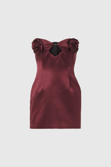 Alaula Flower Cutout Strapless Satin Mini Dress