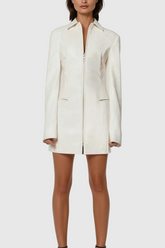 Alessandra Lapel Lace Up Leather Mini Dress In White