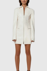 Alessandra Lapel Lace Up Leather Mini Dress In White