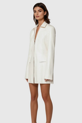 Alessandra Lapel Lace Up Leather Mini Dress In White