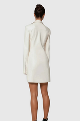 Alessandra Lapel Lace Up Leather Mini Dress In White