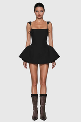 Aleta Lace Up Spaghetti Ruffle Mini Dress