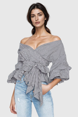 Alexi Grid Off Shoulder Lace Up Top