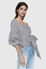 Alexi Grid Off Shoulder Lace Up Top