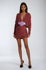Almanzo Plunge Flower Cross Mini Dress
