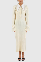 Almis Lapel Feather Knit Maxi Dress