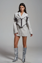 Alonsa Corset Lace Up Blazer In White