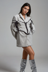 Alonsa Corset Lace Up Blazer In White